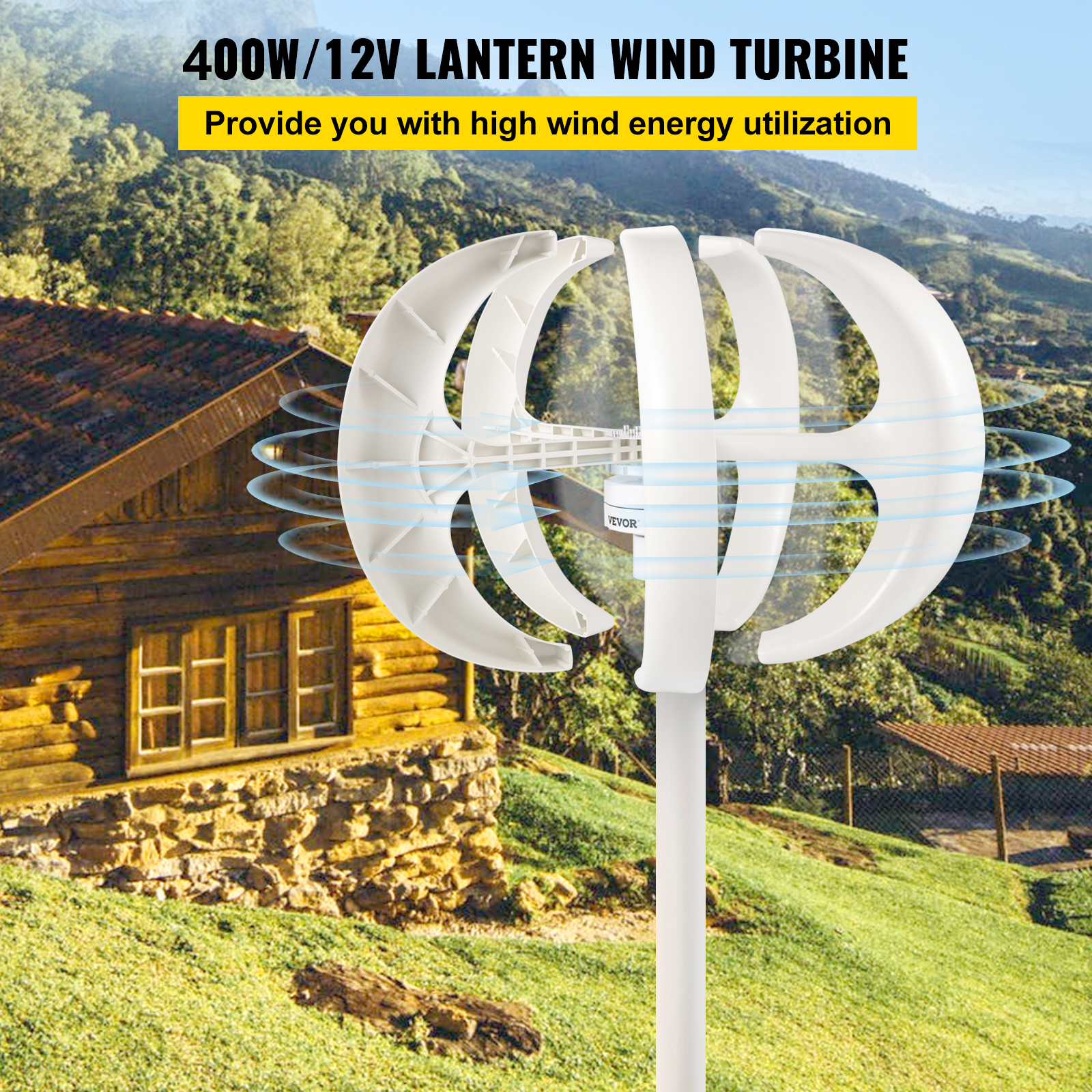 VEVOR 600w Dc 12v 5 Blades Lantern Wind Turbine Generator Vertical Axis