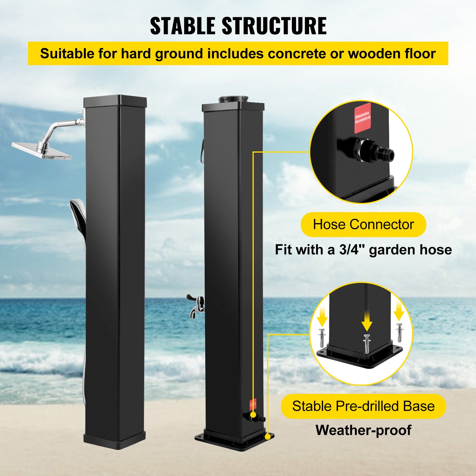 Outsunny Outdoor Solar Shower 10.6Gal with 360 Rainfall Head Handheld 60℃ Adjustable Temperature for Poolside Beach Spa main image 1