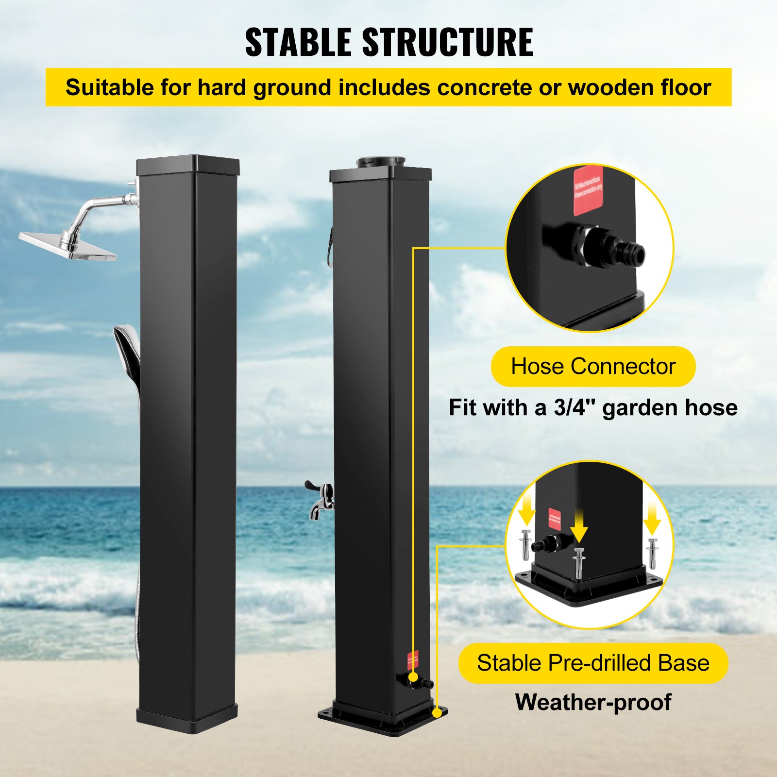VEVOR VEVOR Solar Heated Shower, 10.6Gal Outdoor Solar Shower, 7FT Pool