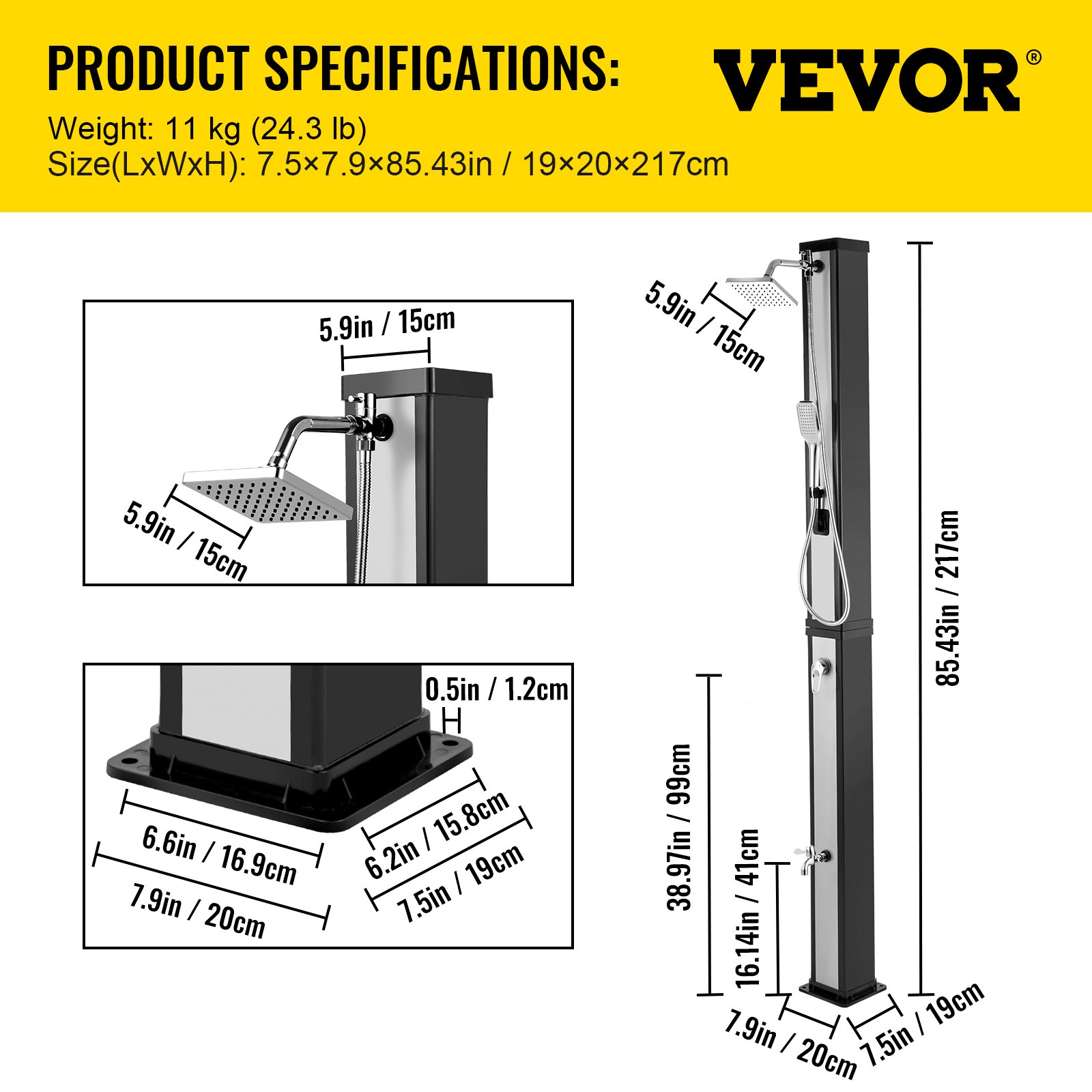 VEVOR VEVOR Solar Heated Shower Poolside Shower 10.6Gal 7FT Shower w