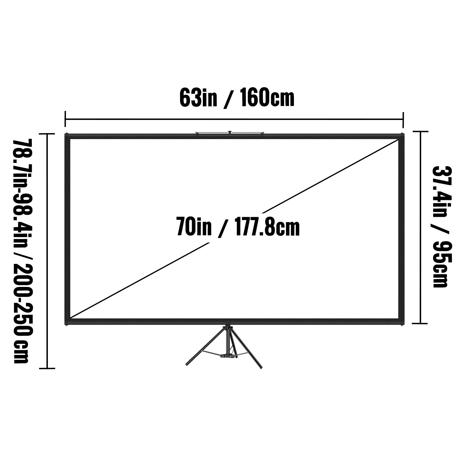 VEVOR Tripod Projector Screen with Stand 70 inch 16:9 4K HD Projection ...