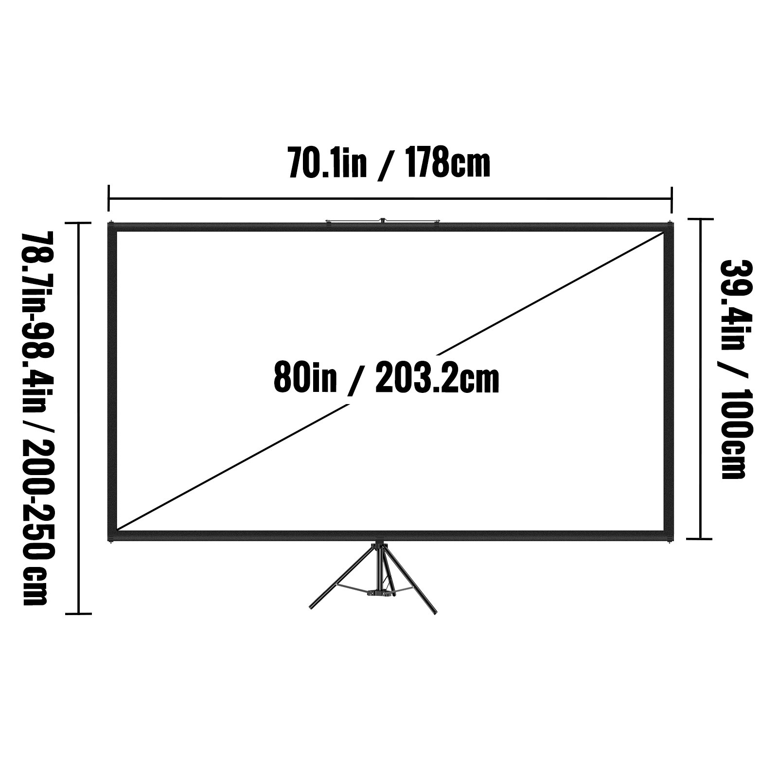 VEVOR Tripod Projector Screen with Stand 80 inch 169 4K HD Projection