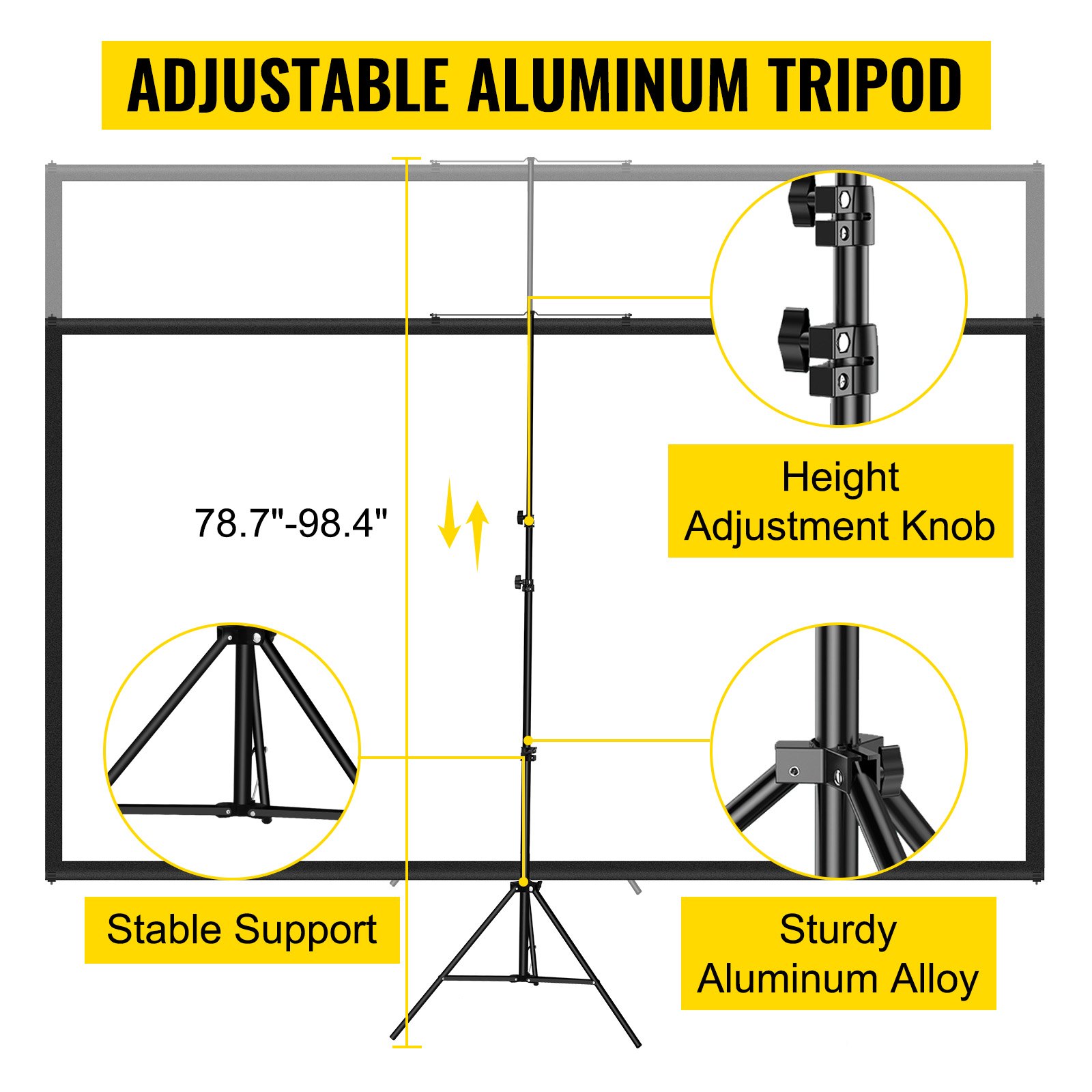 VEVOR Tripod Projector Screen with Stand 90 inch 16:9 4K HD Projection ...