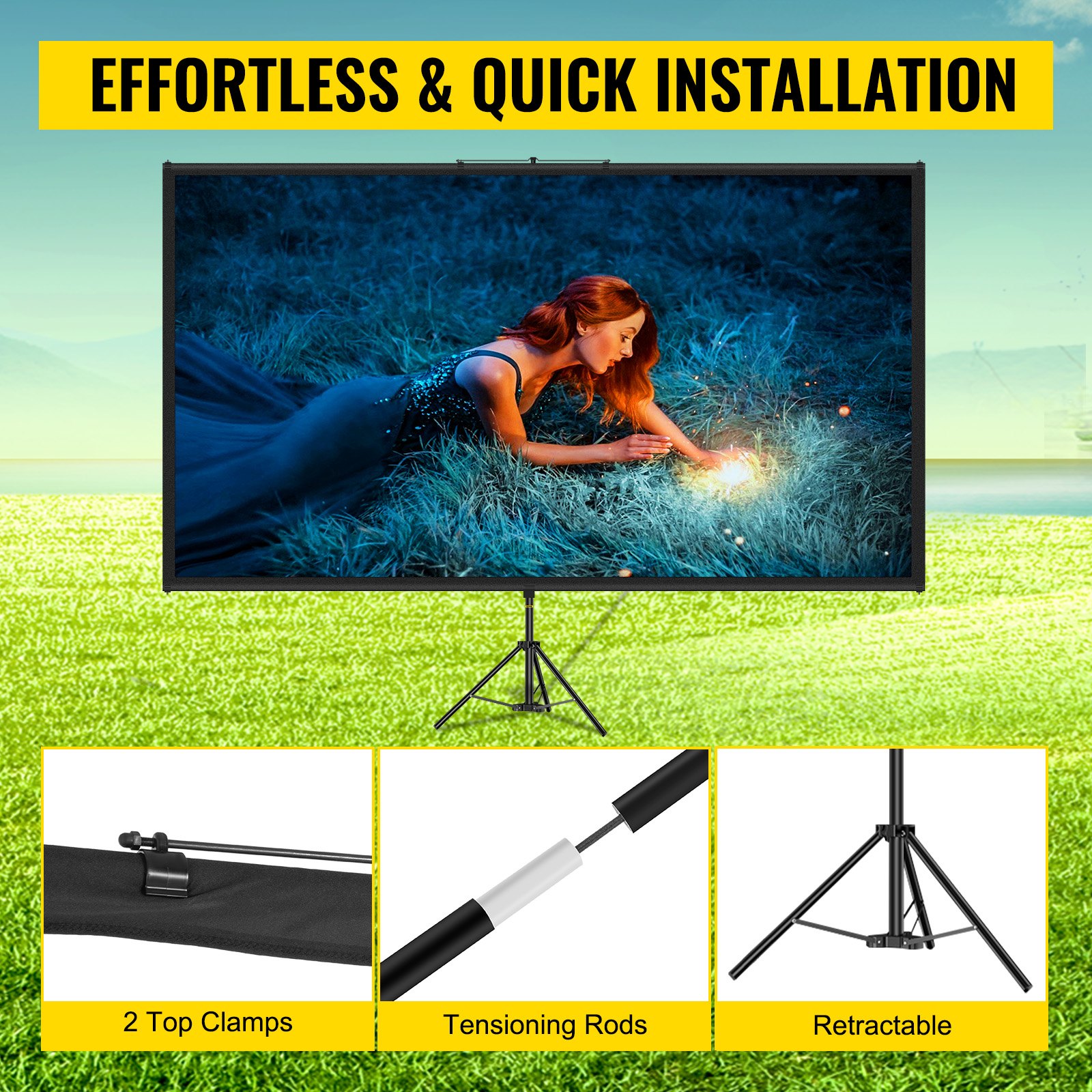 VEVOR Tripod Projector Screen with Stand 90 inch 16:9 4K HD Projection ...