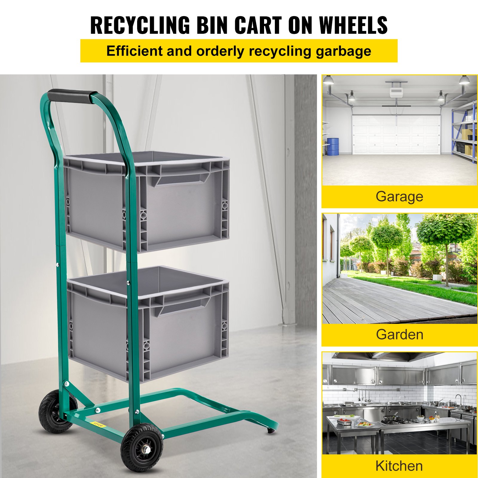 VEVOR Heavy-Duty Steel Recycling Cart, 22.8 X 15.7 In Moving Bin Cart W ...