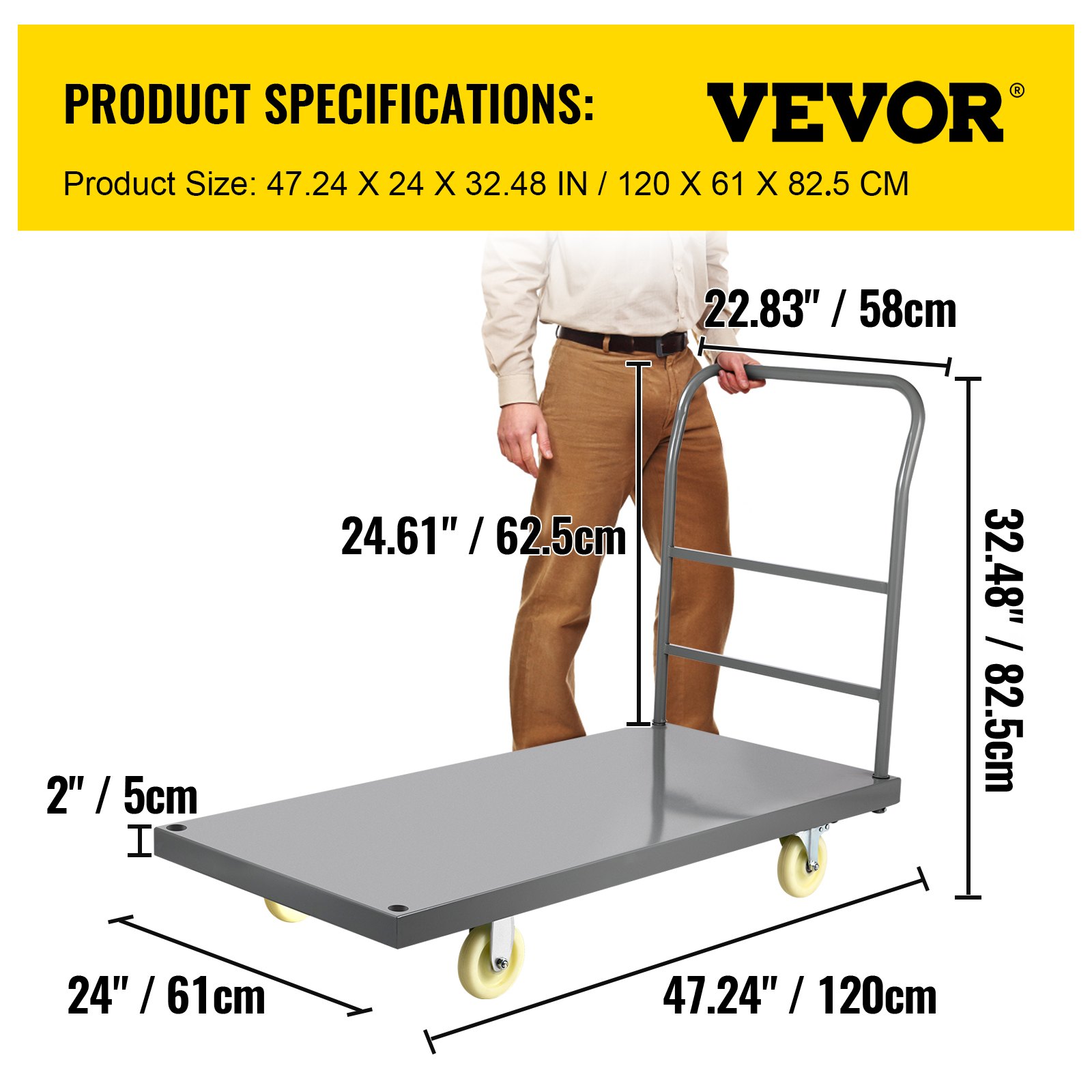 VEVOR VEVOR Platform Truck, 2000 lbs Capacity Steel flatbed Cart, 47