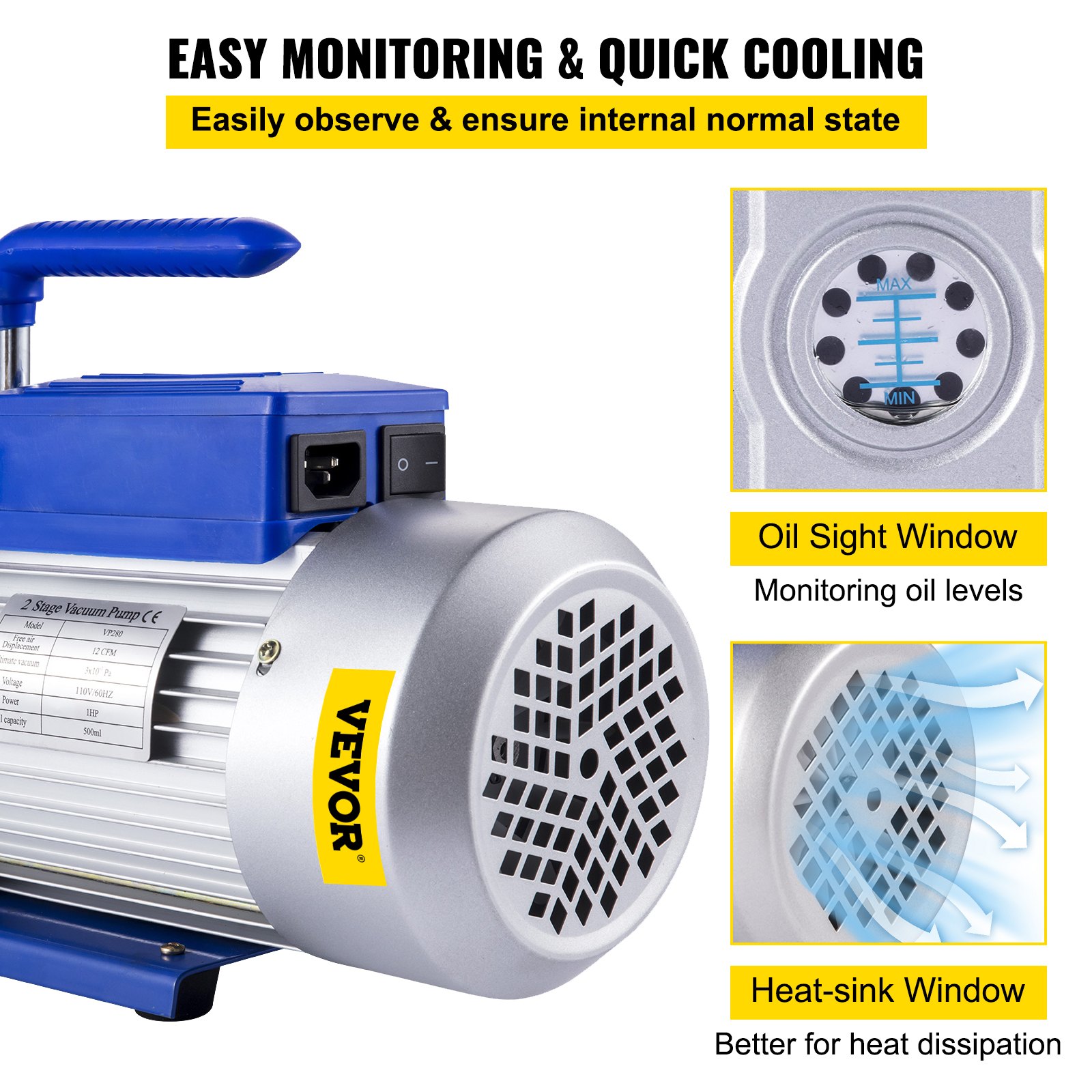 VEVOR Vacuum Pump 12 CFM 1 HP Double Stage Air Conditioning Vacuum Pump