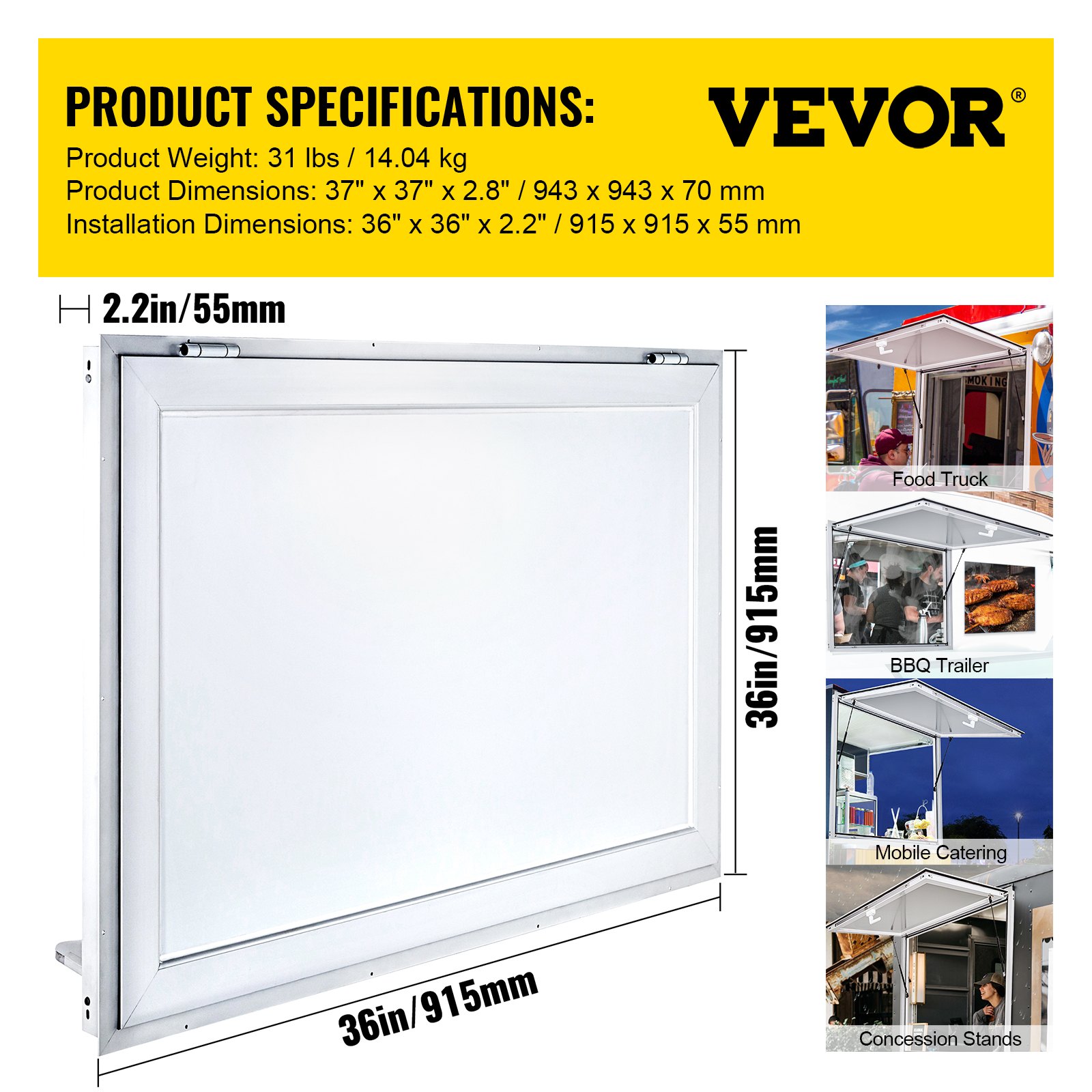 VEVOR Concession Window 36 x 36 Inch, Concession Stand Serving Window