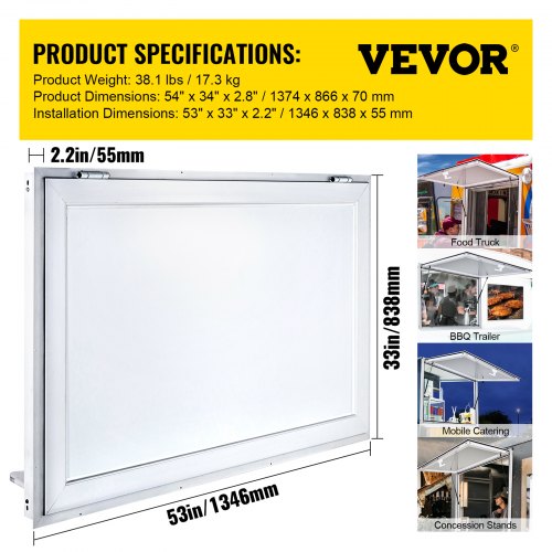 Concession Stand Window, Concession Windows, 53 x 33 Inches, with Awning Cover VEVOR US