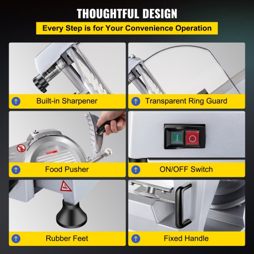 VEVOR Commercial Meat Slicer, 10 inch Electric Food Slicer, 240W Frozen Meat Deli Slicer