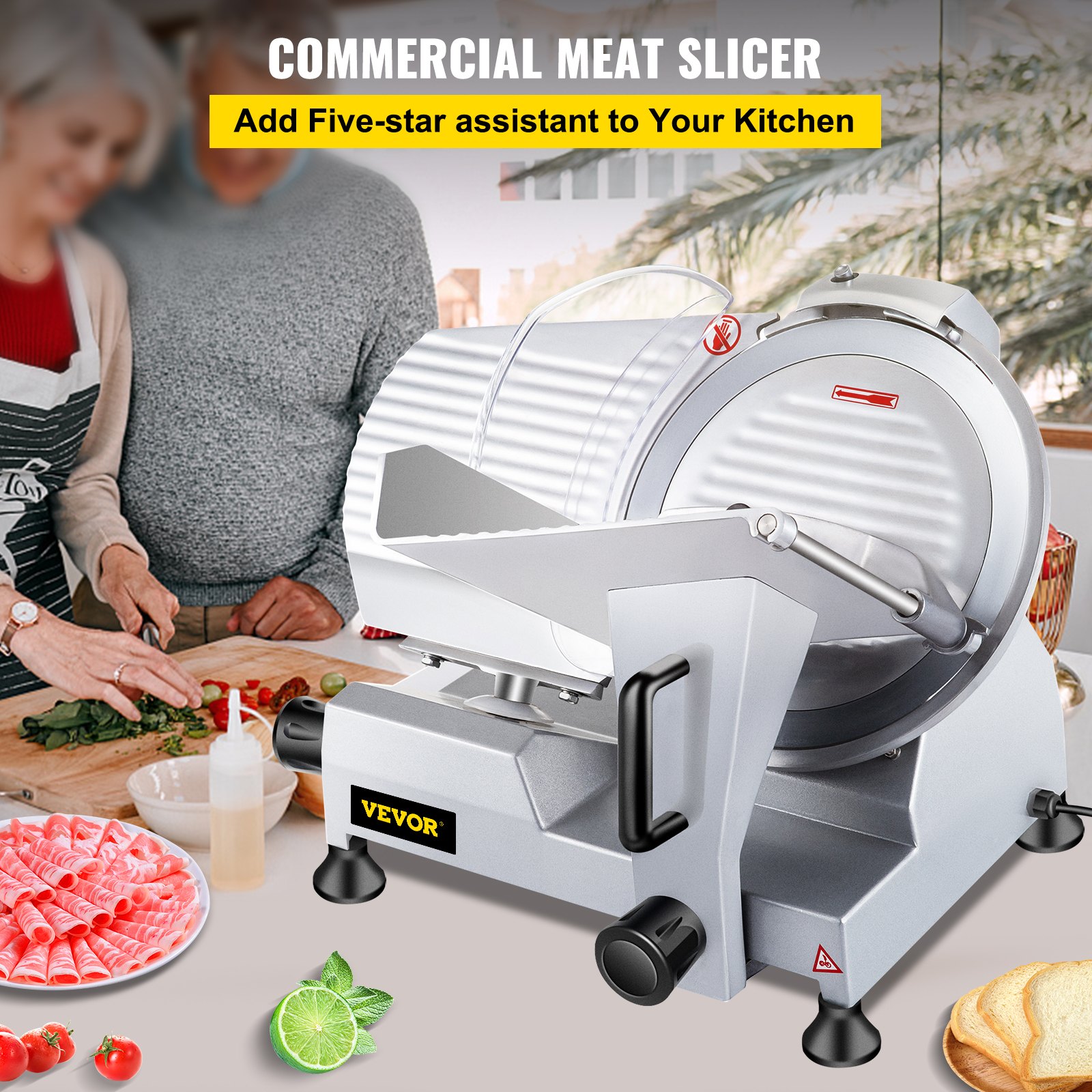 VEVOR Commercial Meat Slicer, 10 inch Electric Food Slicer, 240W Frozen