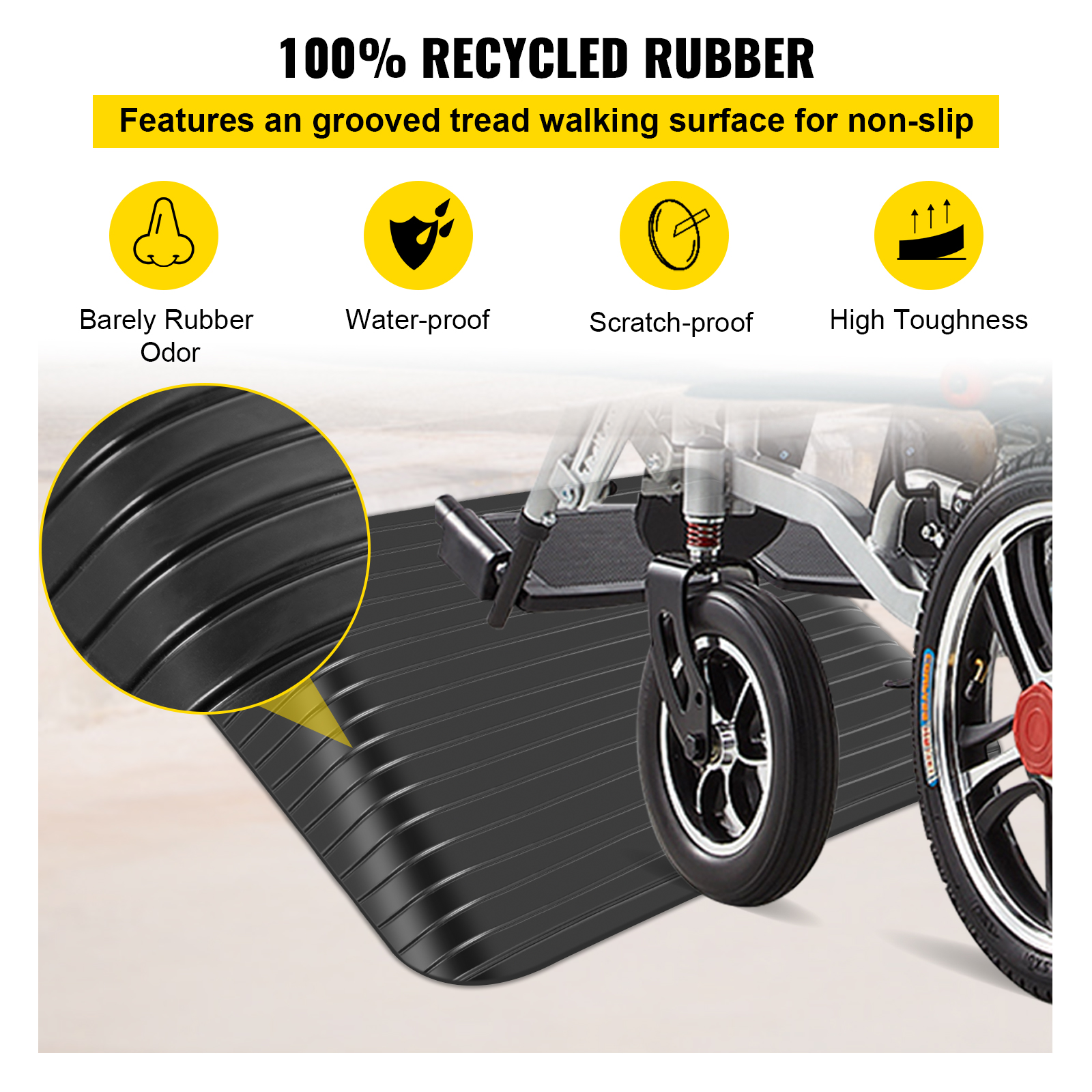 VEVOR Rubber Threshold Ramp, 3.5" Rise Threshold Ramp Doorway, Recycled