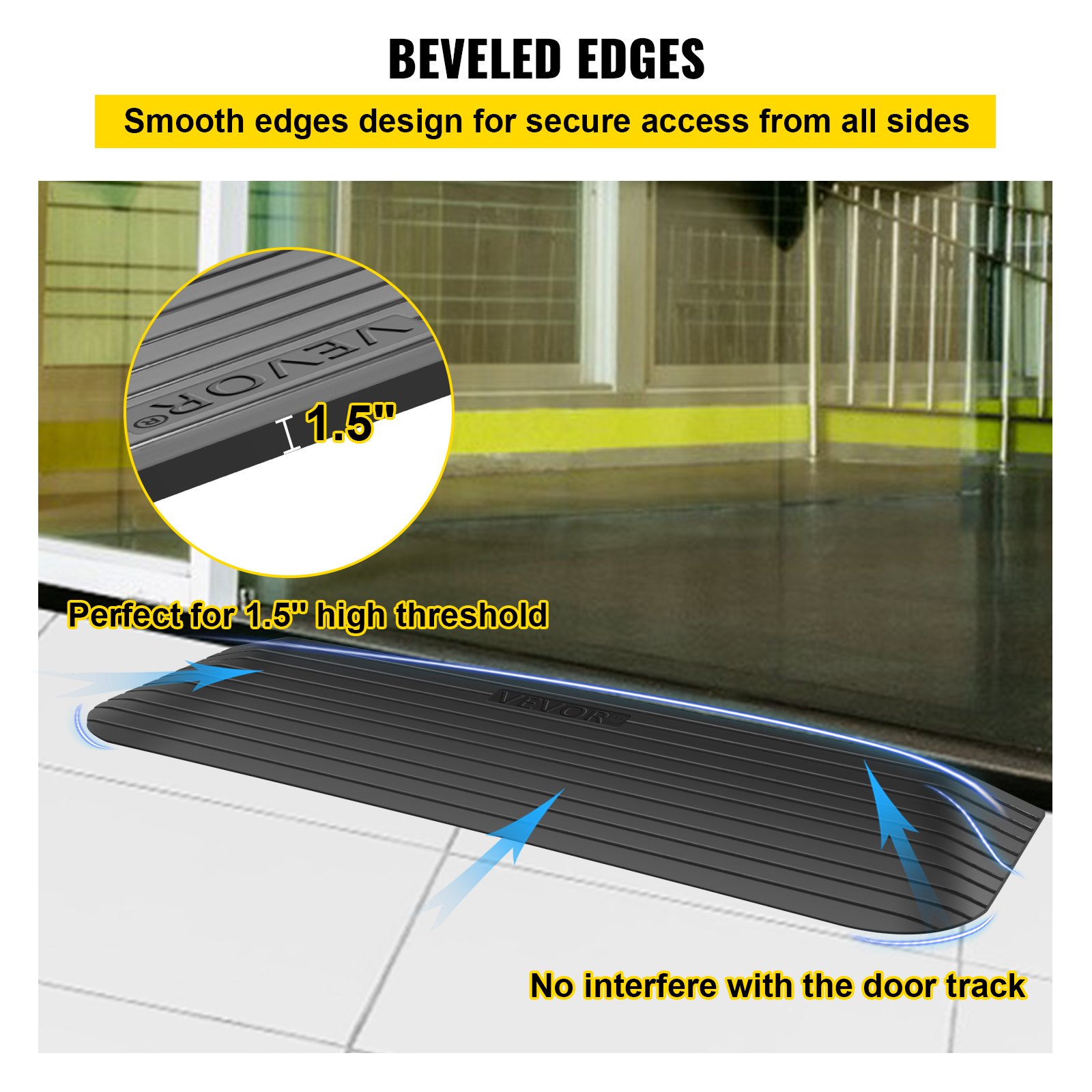 VEVOR Rubber Threshold Ramp, 1.5" Rise Threshold Ramp Doorway, Recycled