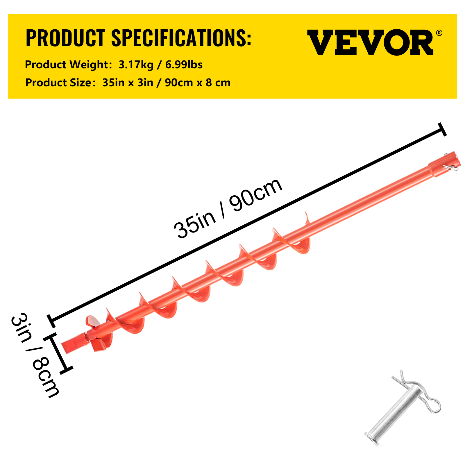 VEVOR Auger Drill Bit, 3'' (D) x 35'' (L) Garden Auger Drill Bit with