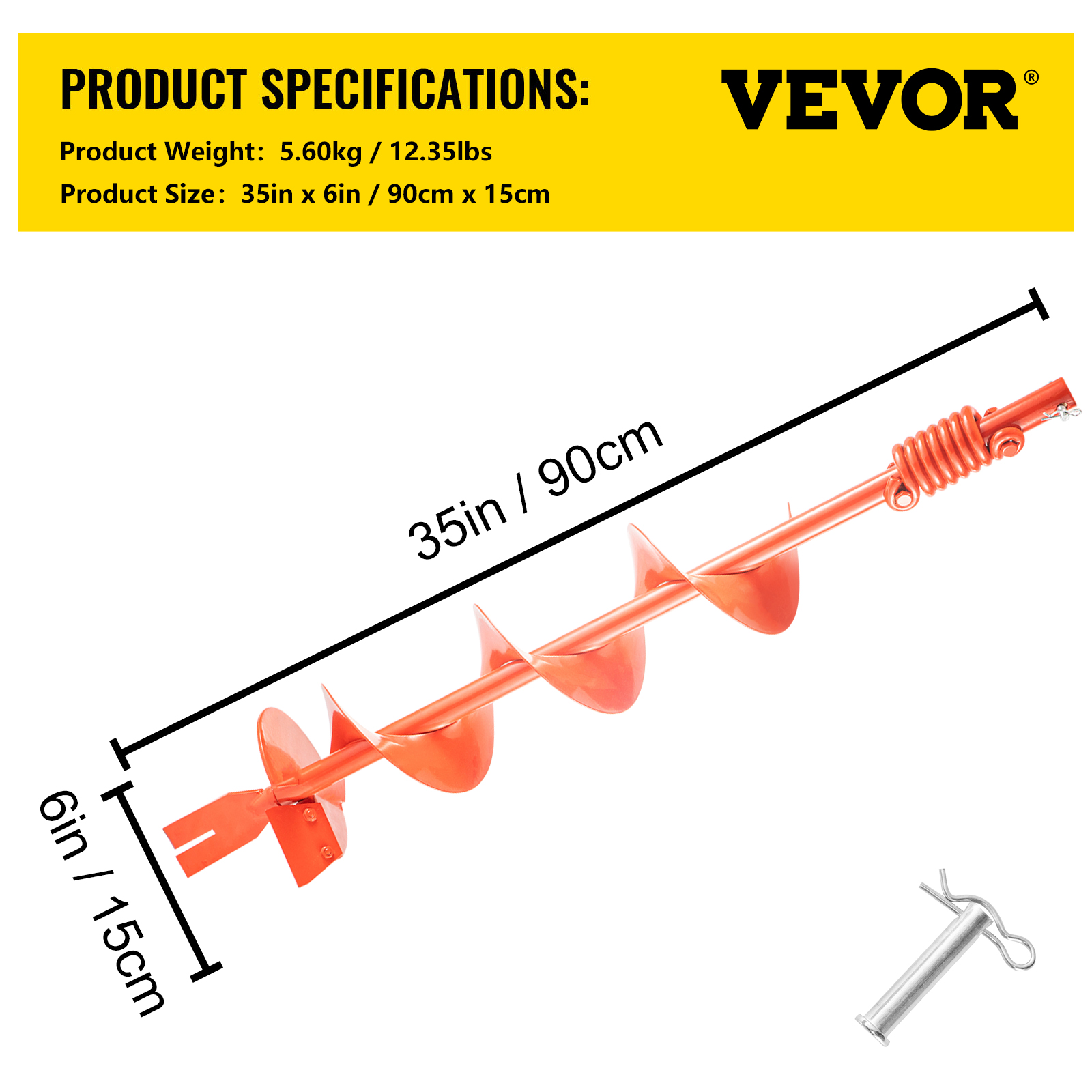 VEVOR Auger Drill, 6'' (D) x 35'' (L) Garden Auger Drill Bit with Shock Absorbing Spring, Drill