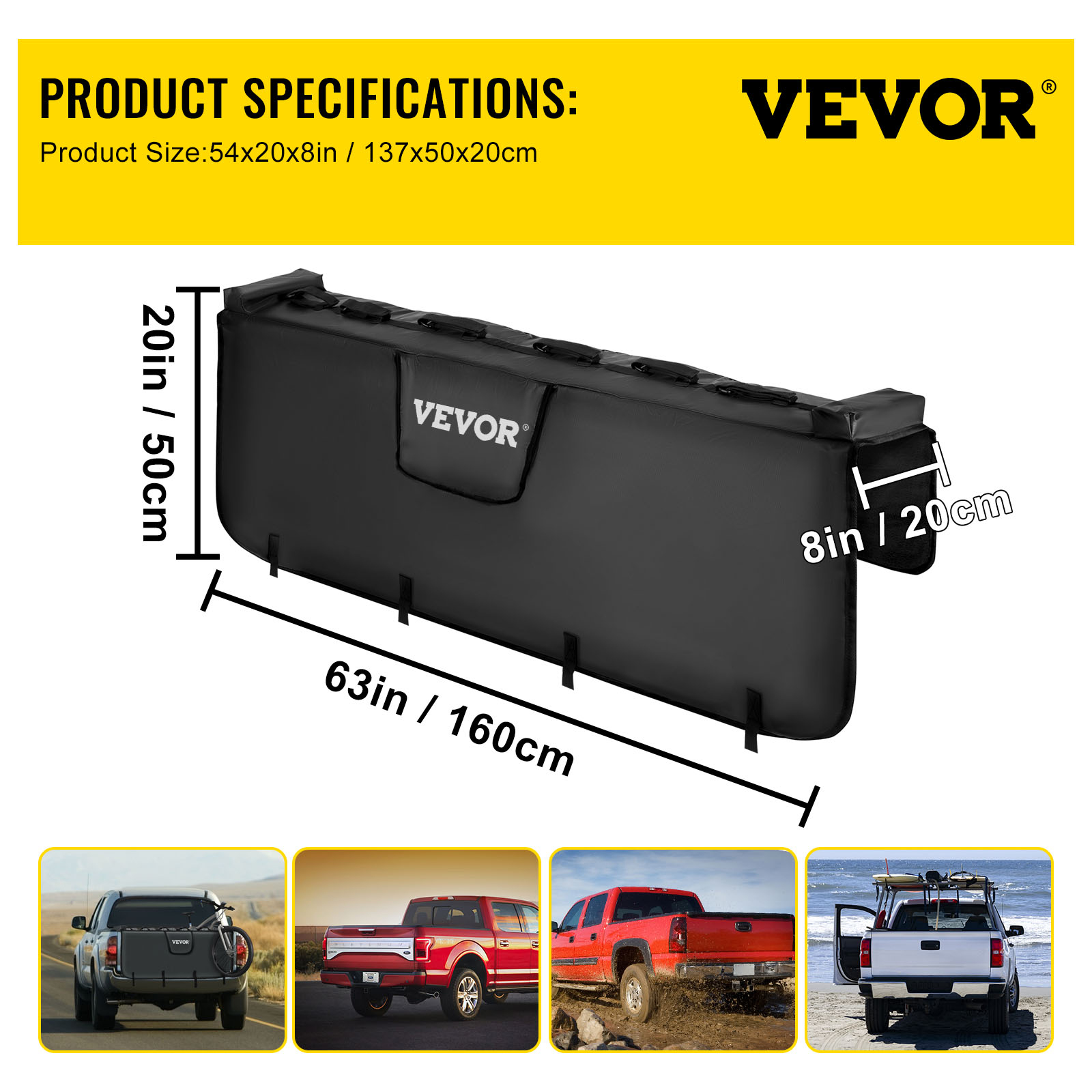 VEVOR Tailgate Pad for Bikes, Tailgate Protection Cover Carries UP to 6 Mountain Bikes, 63" Bike
