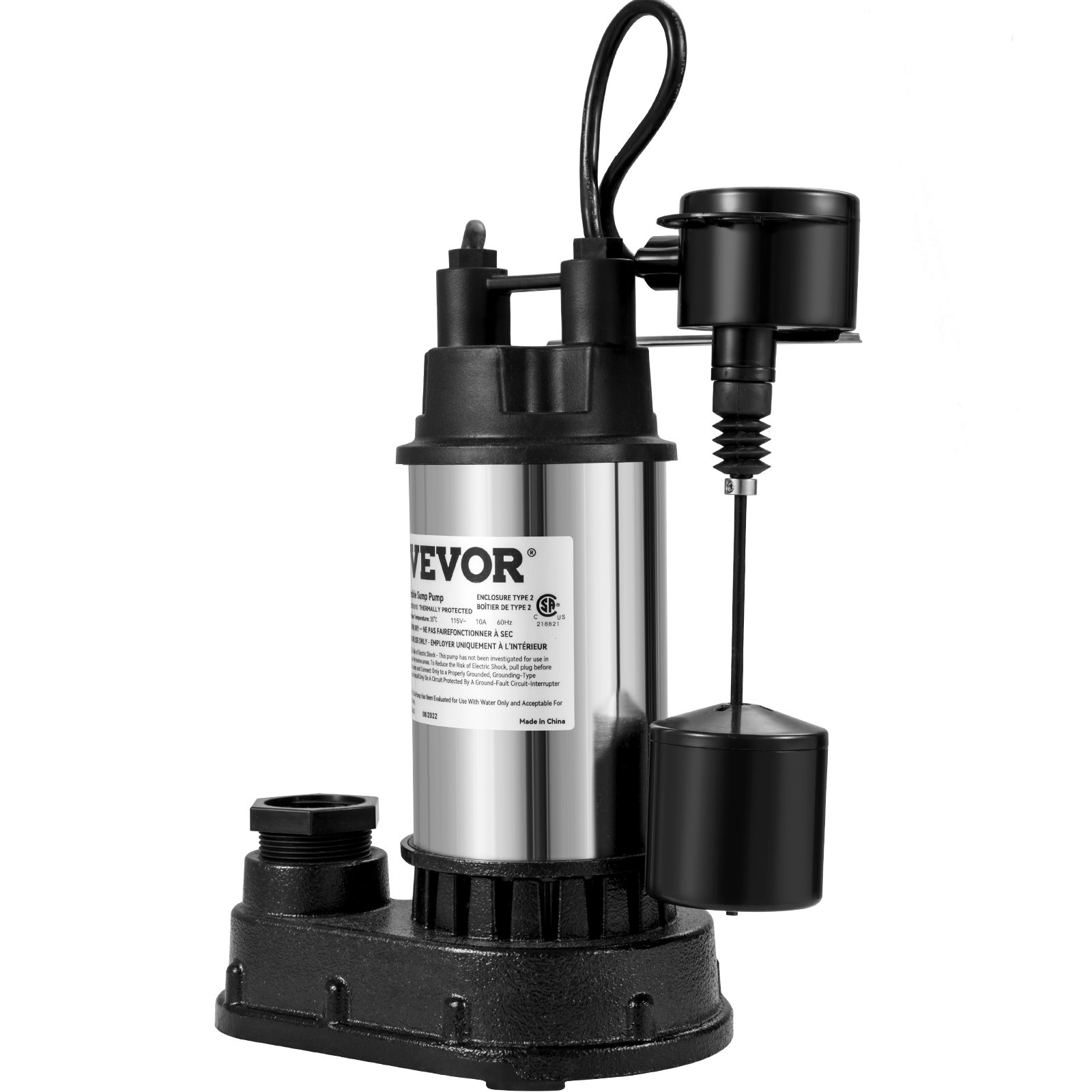 VEVOR 1.5 HP Submersible Cast Iron and Steel Sump Pump, 6000 GPH