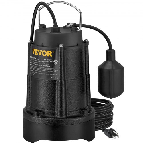 VEVOR Submersible Sump Pump Water Pump 1/2HP 3960GPH Cast Iron w/ Float