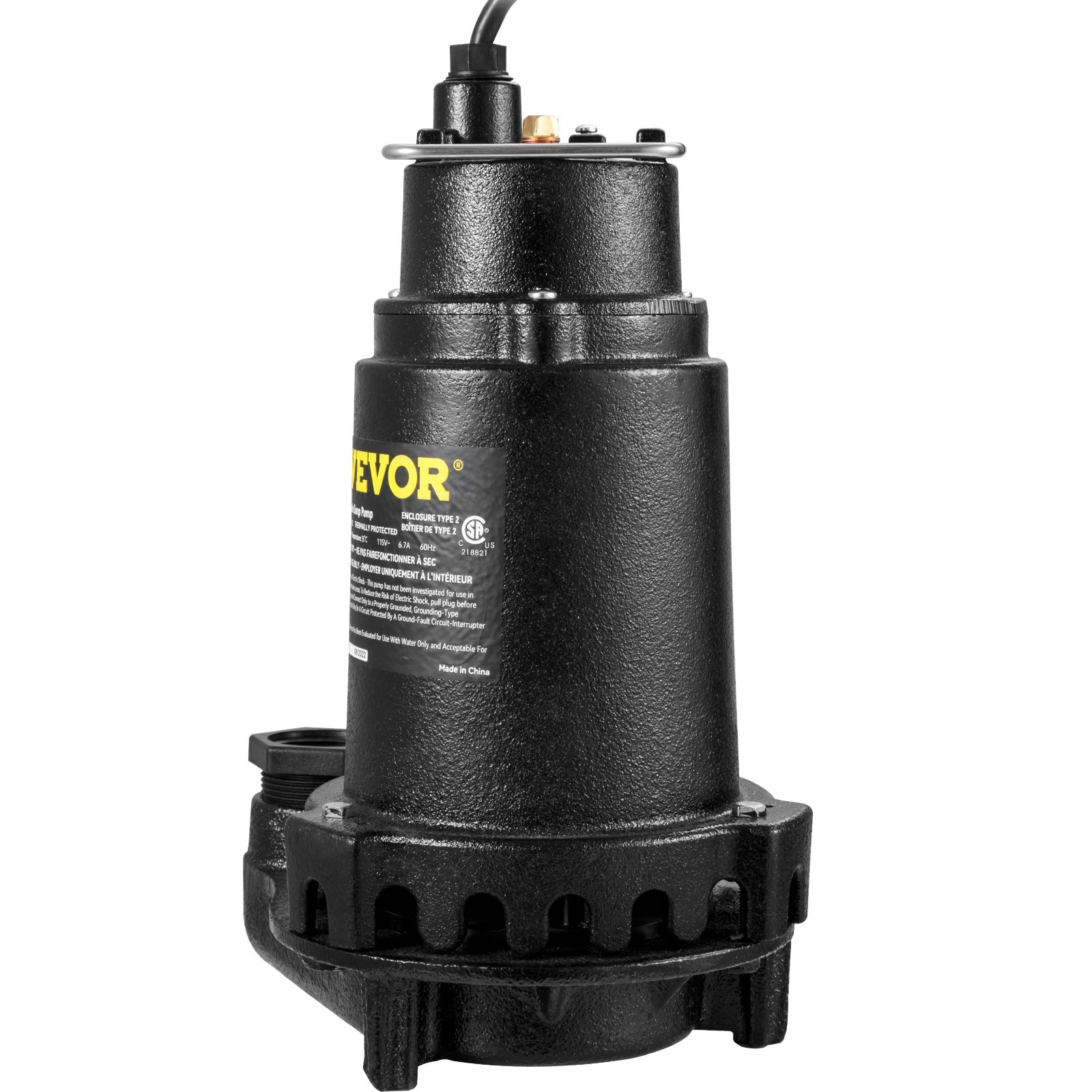 VEVOR 1HP Sewage Pump, 5600 GPH Cast Iron Submersible Sump Pump with