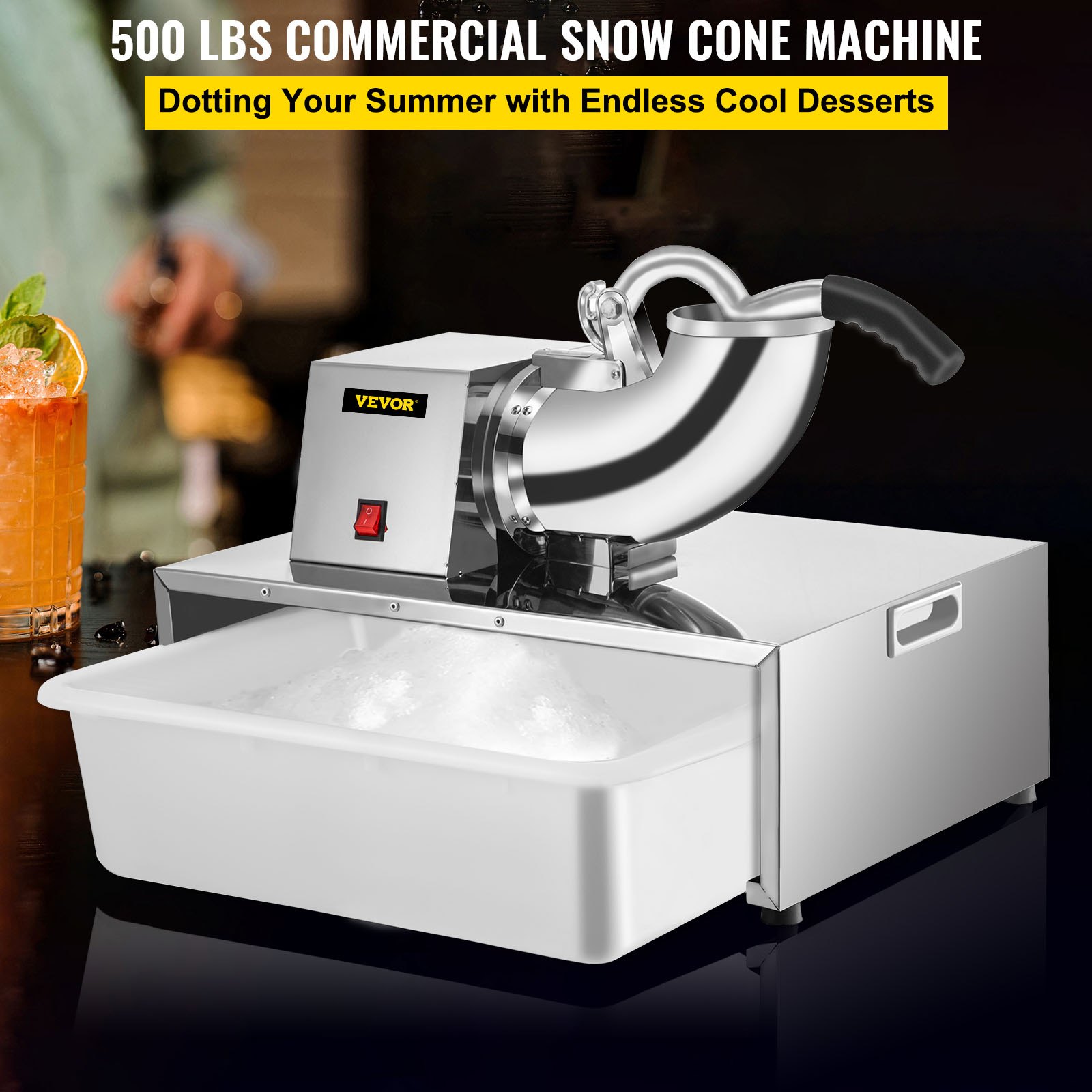 VEVOR 110V Commercial Snow Cone Machine, 500LB/H Commercial Snow Cone