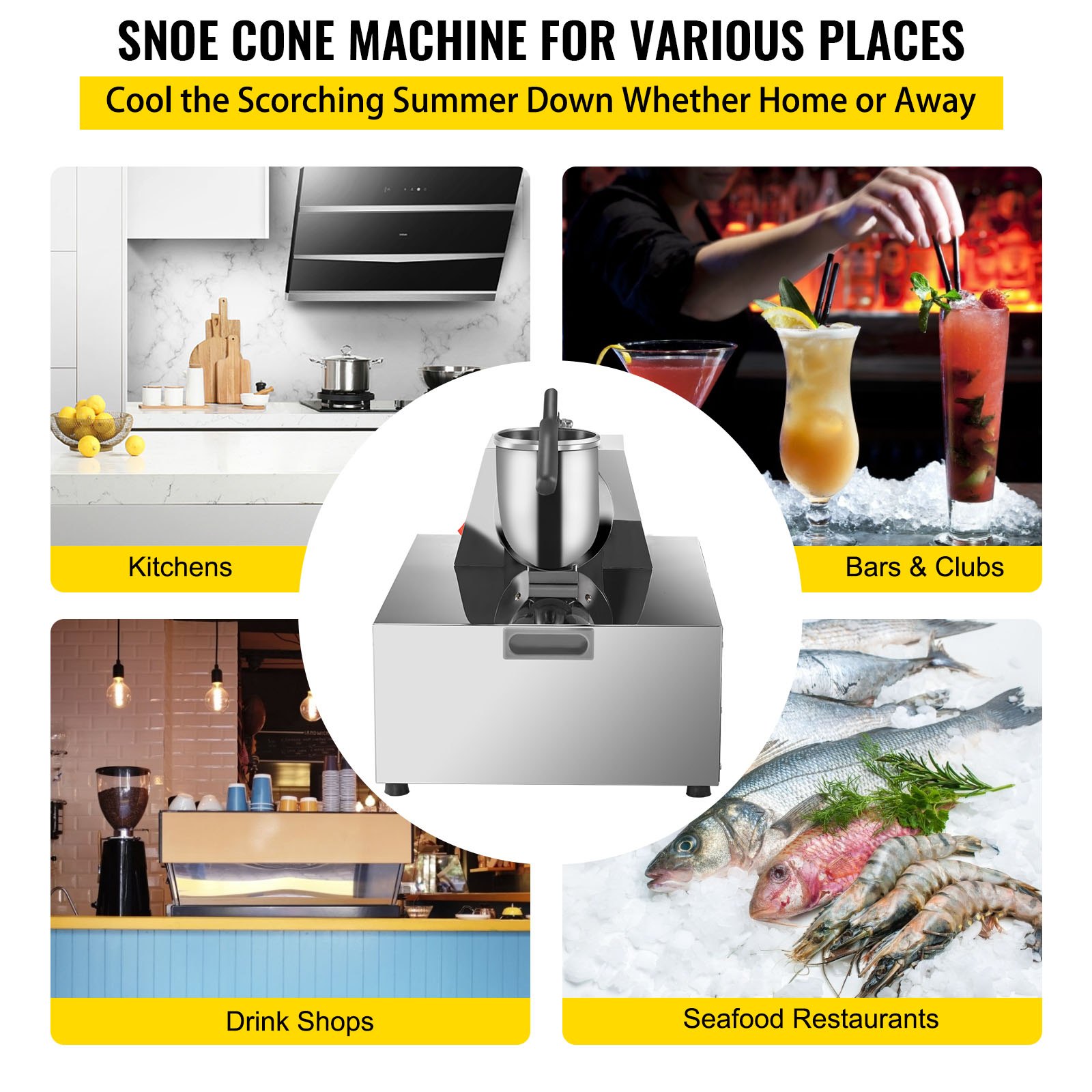 VEVOR 110V Commercial Snow Cone Machine, 500LB/H Commercial Snow Cone
