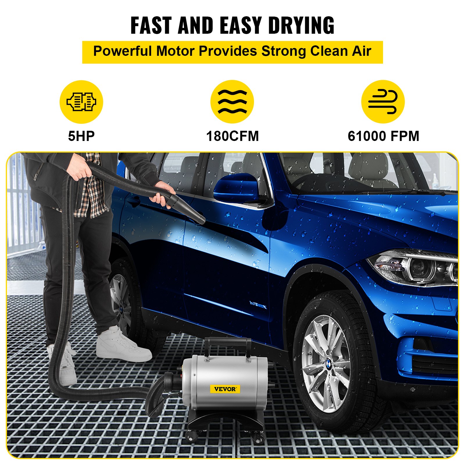 VEVOR Car Air Dryer Blower, 5.0HP Powered Temp High Velocity Car Dryer