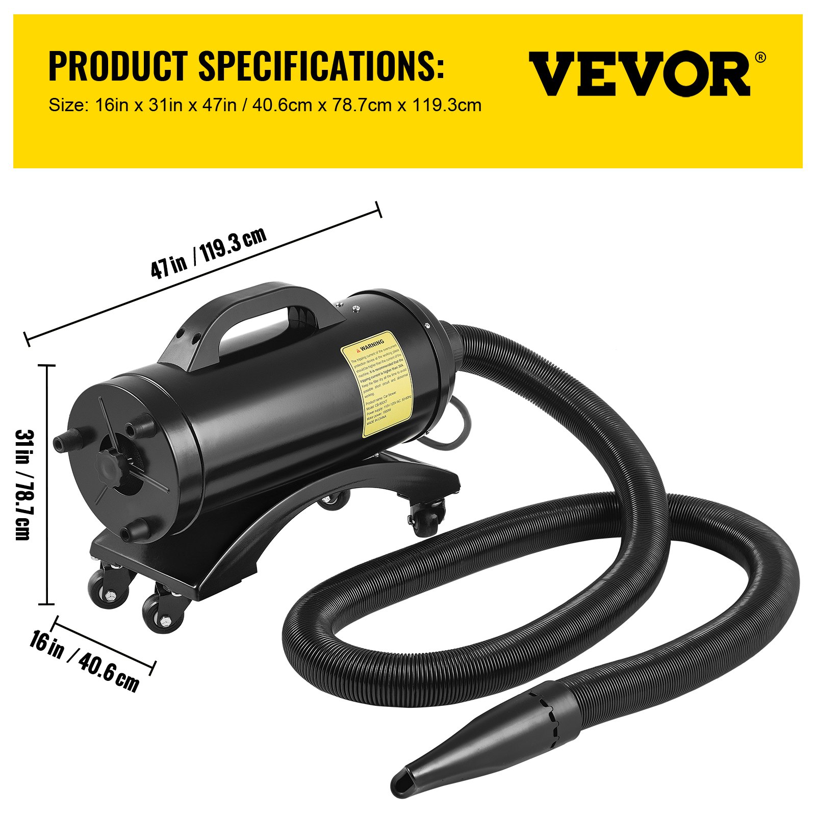 VEVOR Car Air Dryer Blower, 8.0HP Powered Temp High Velocity Car Dryer