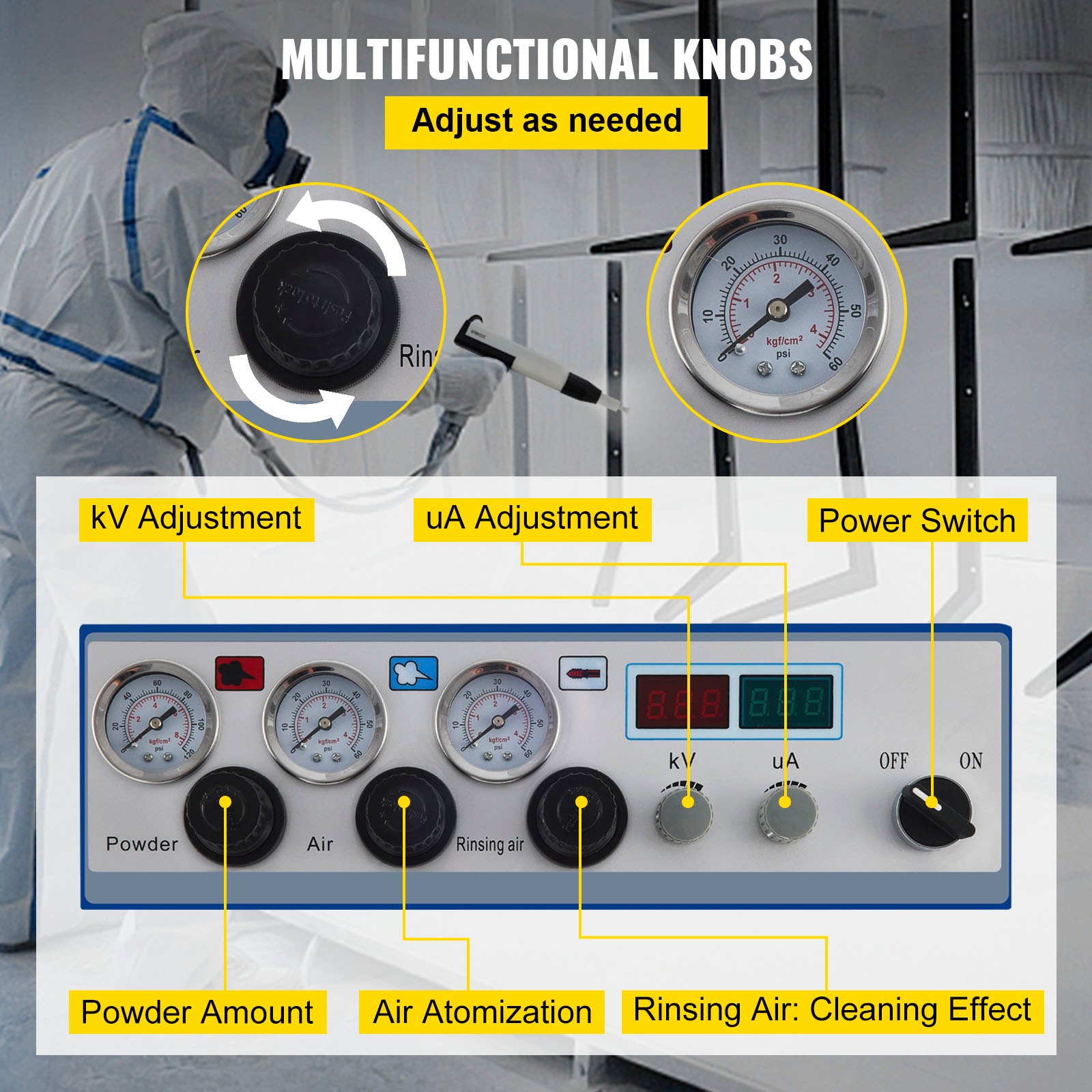 VEVOR 50W 45L Electrostatic Powder Coating Machine with Spraying Gun