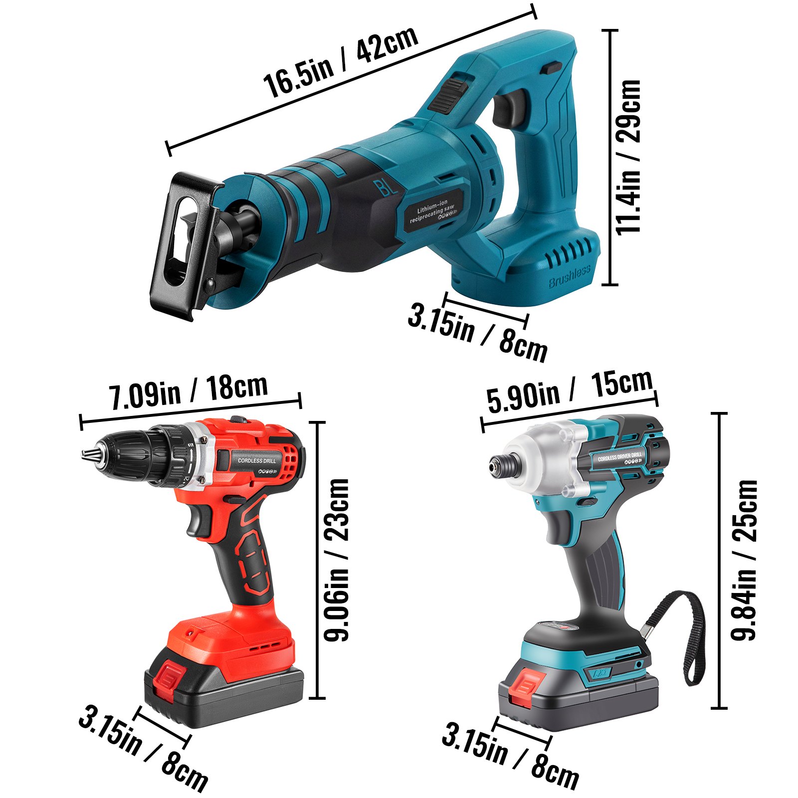 VEVOR Cordless Drill Impact Drill Reciprocating Saw Brushless Combo Kit