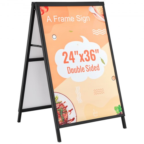 VEVOR A Frame Sidewalk Sign, 24x36 Inch Heavy Duty Slide-in Signboard  Holder, Double-Sided Folding Sandwich Board Signs, Steel Pavement Sign  Poster