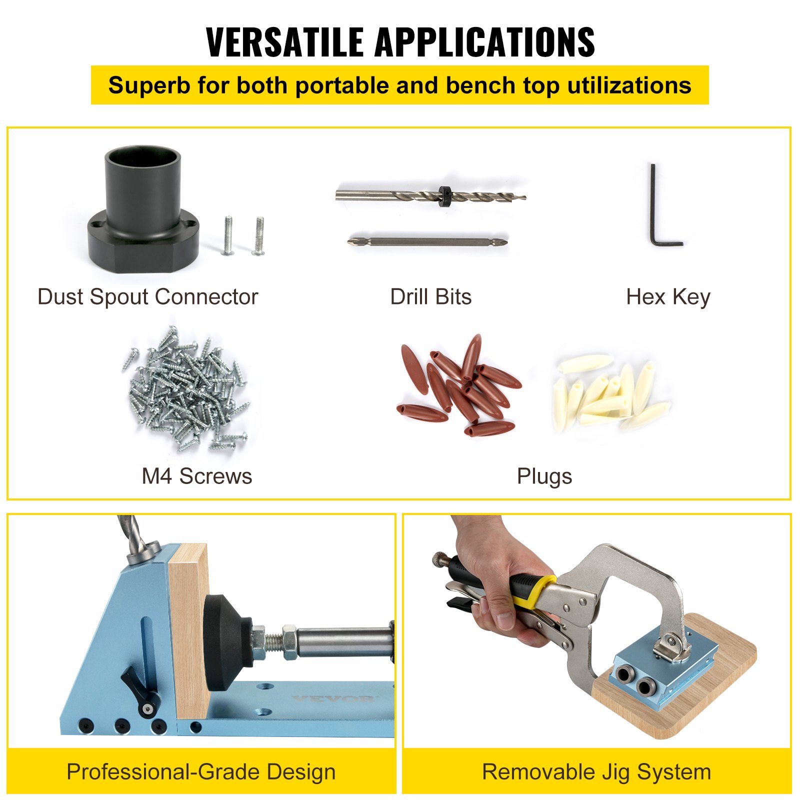 VEVOR Pocket Hole Jig Kit, M4 Adjustable & Easy to Use Joinery Woodworking System, Aluminum