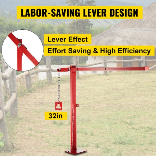 VEVOR T Post Remover Puller, 15 3/4" Long Chain T Post Puller, 32" Standing Frame Fence Post