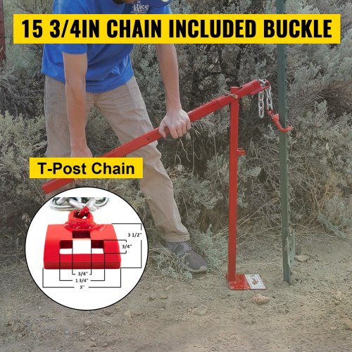 VEVOR T Post Remover Puller, 15 3/4" Long Chain T Post Puller, 32" Standing Frame Fence Post