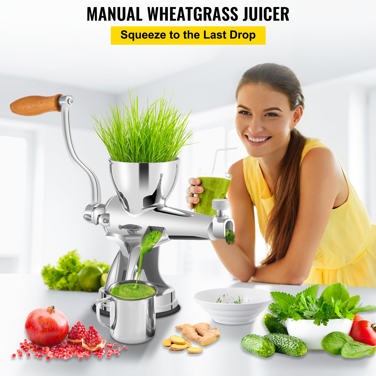 VEVOR Manual Wheatgrass Juicer Stainless Steel Hand Crank Wheatgrass
