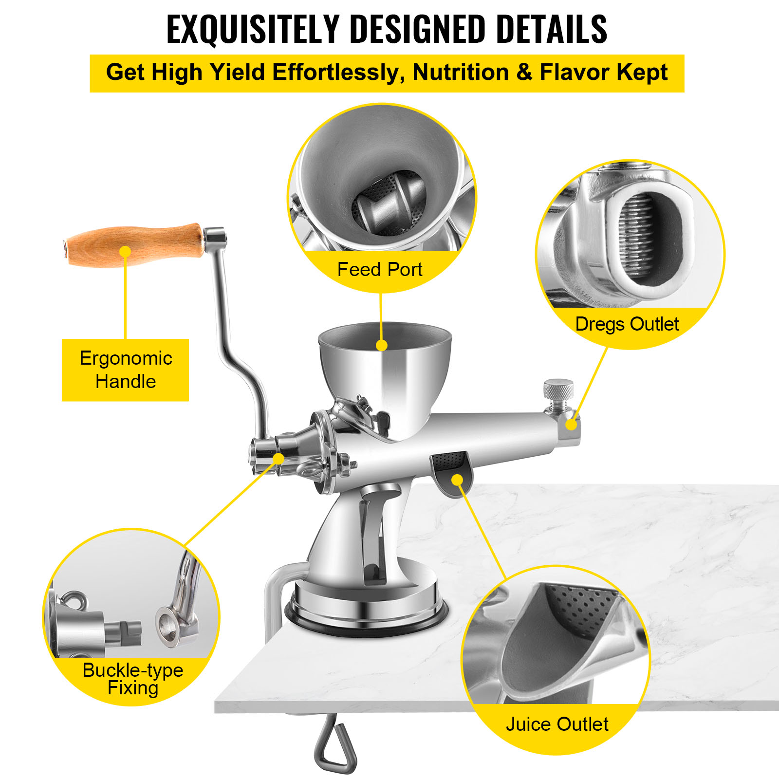 VEVOR Manual Wheatgrass Juicer Stainless Steel Hand Crank Wheatgrass