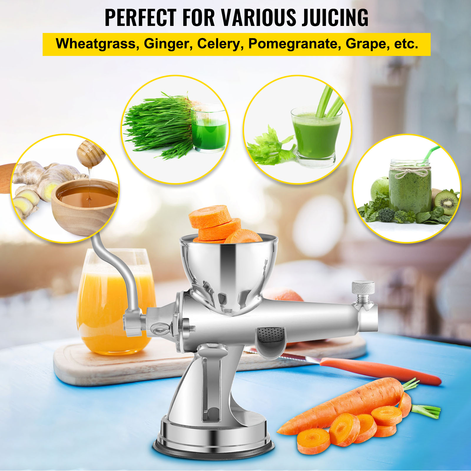 VEVOR Manual Wheatgrass Juicer Stainless Steel Hand Crank Wheatgrass