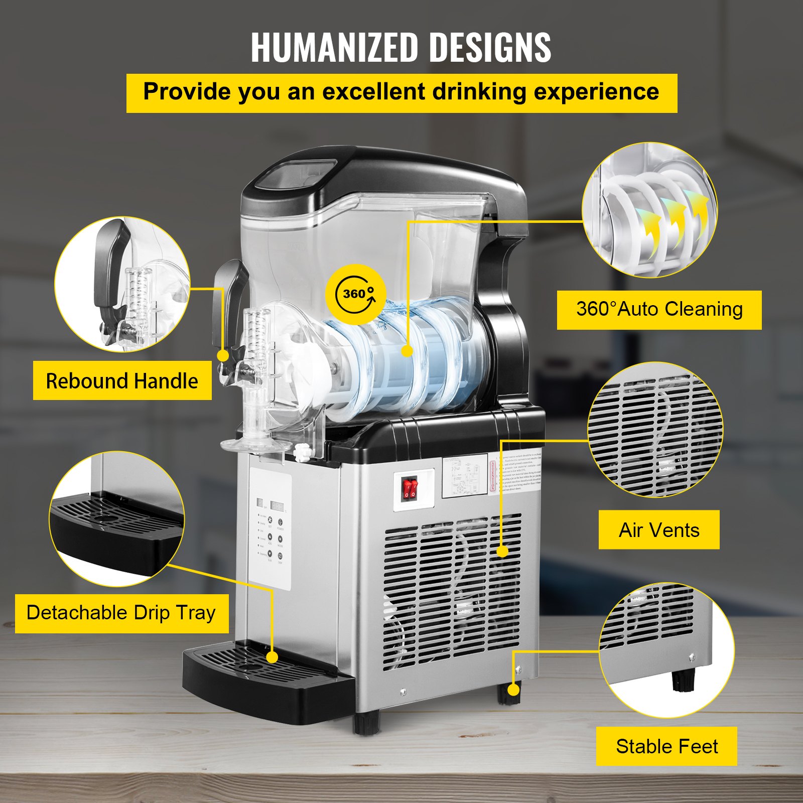 VEVOR Slushie Machine 2 in 1 Commercial Slushy Machine 6L Temperature