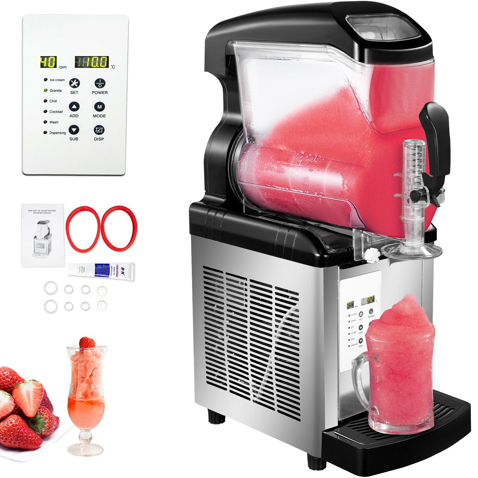 Vevor 110v 2 In 1 Commercial Slushy Machine 6l Temperature 10℃ To 5℃ Soft Ice Cream Maker 450w 9638