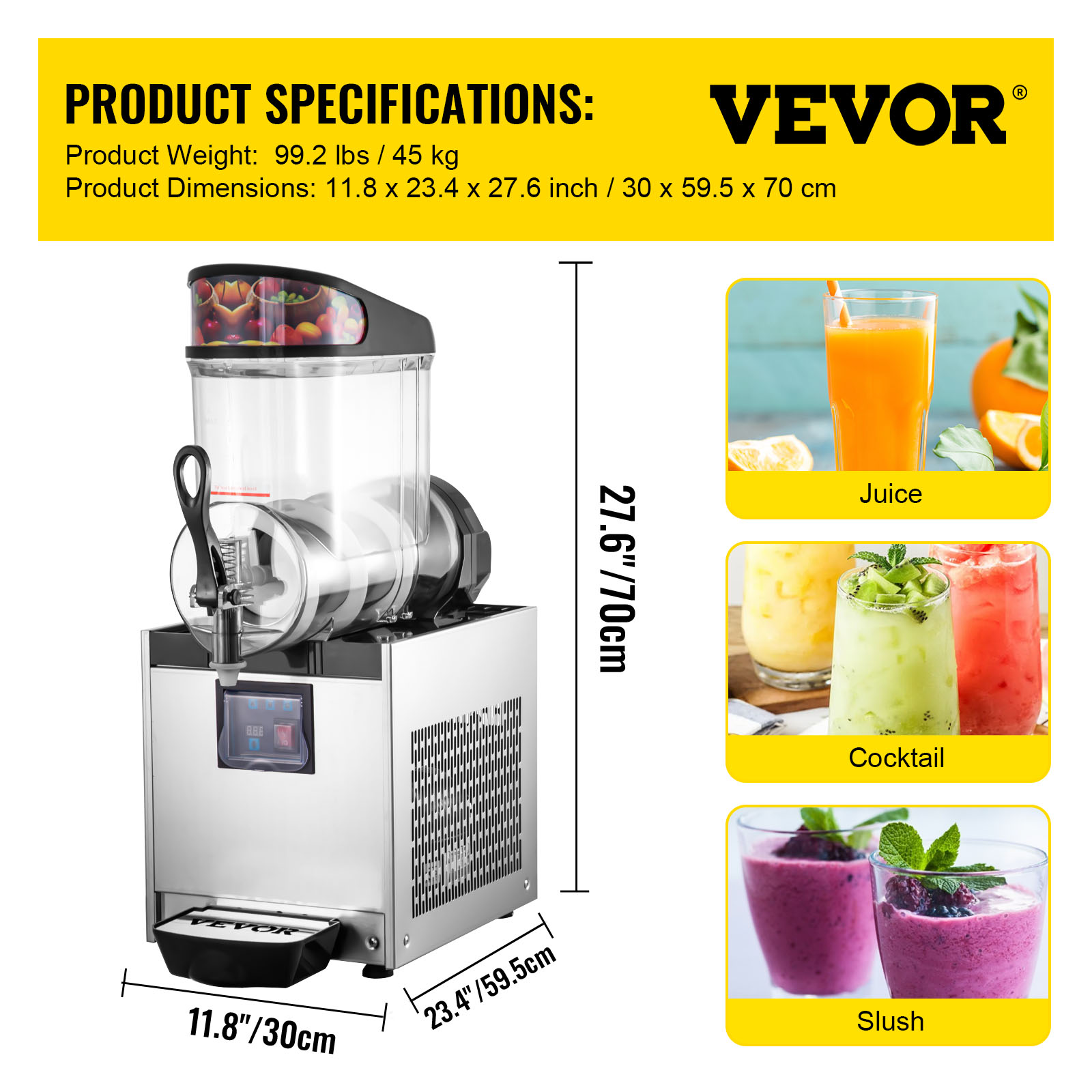 VEVOR Margarita Machines, 12L SingleBowl Commercial Slushy Machine