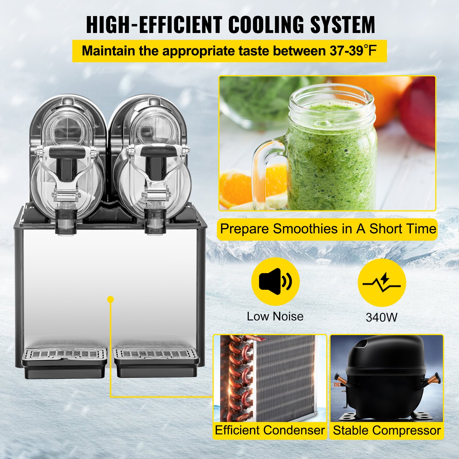 Vevor 110v Slushy Machine 3l X 2 Daiquiri Machine Commercial Single Bowl Frozen Drink Slush 6440