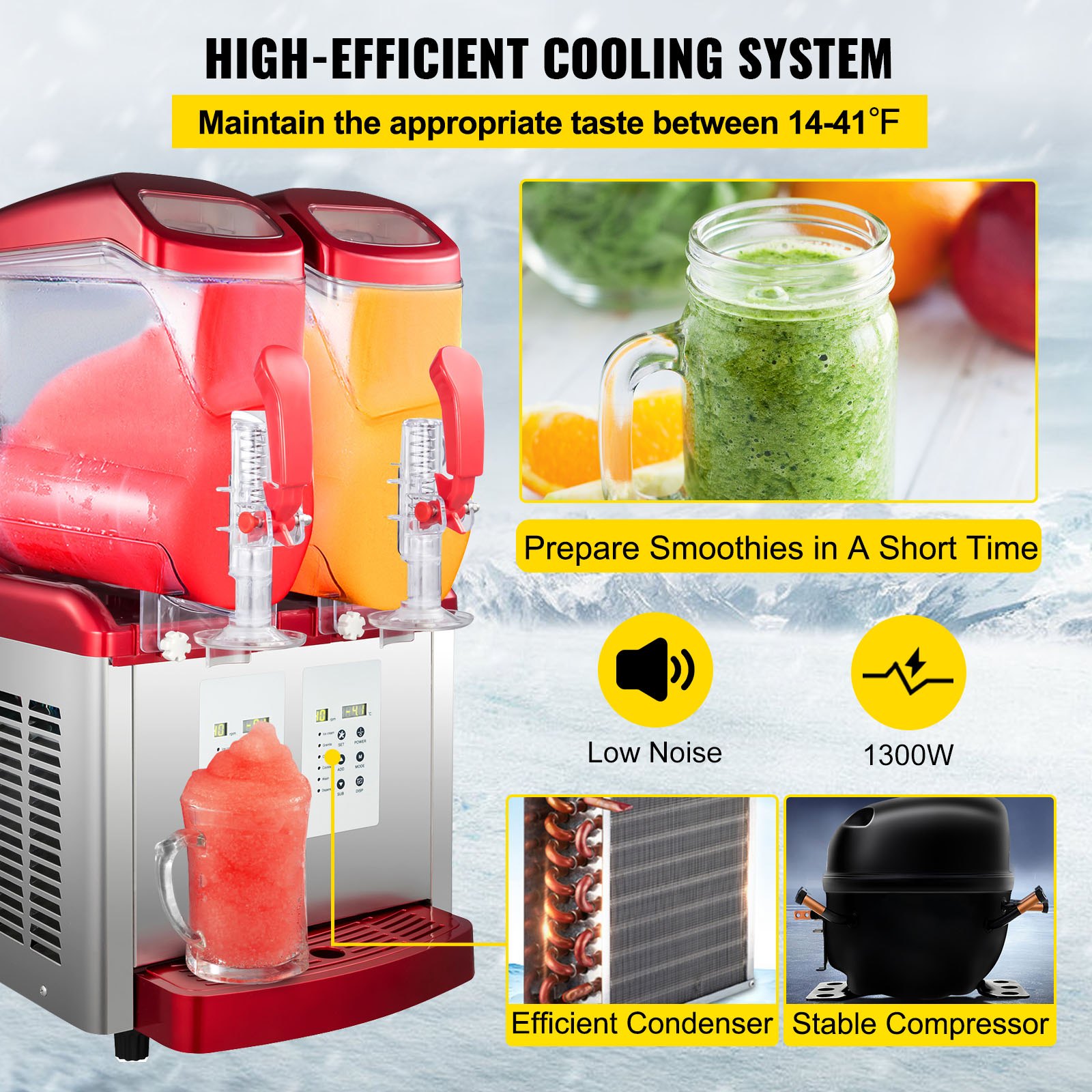 VEVOR Commercial Slush Machine 2x6L Ice Cream Maker LED Display ...