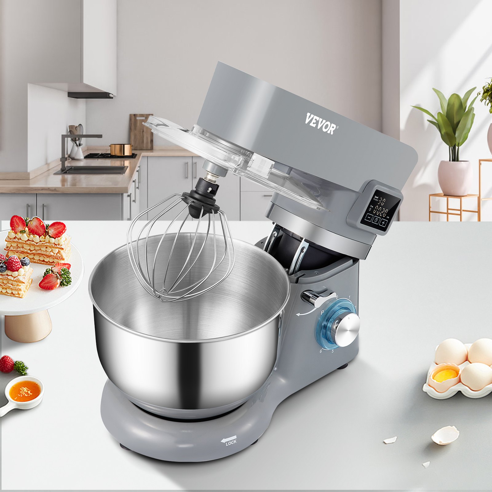 VEVOR Stand Mixer, 660W Electric Dough Mixer with 6 Speeds LCD Screen