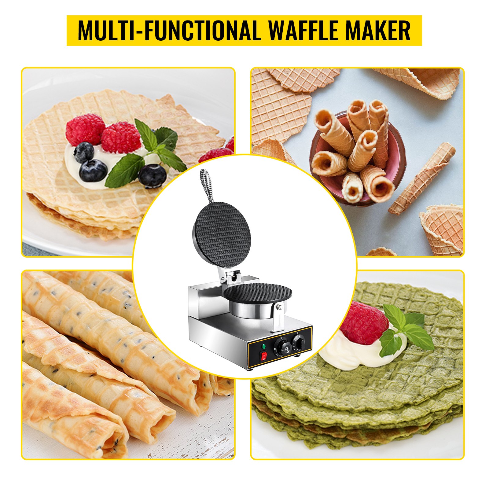 Vevor Electric Ice Cream Cone Maker 1200w Commercial Waffle Cone Machine 110v Stainless Steel 4948