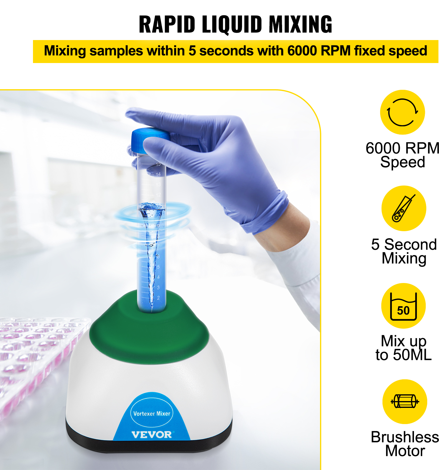 VEVOR Mini Vortex Mixer Lab Vortex Mixer Shaker 6000RPM 50ML for Lab