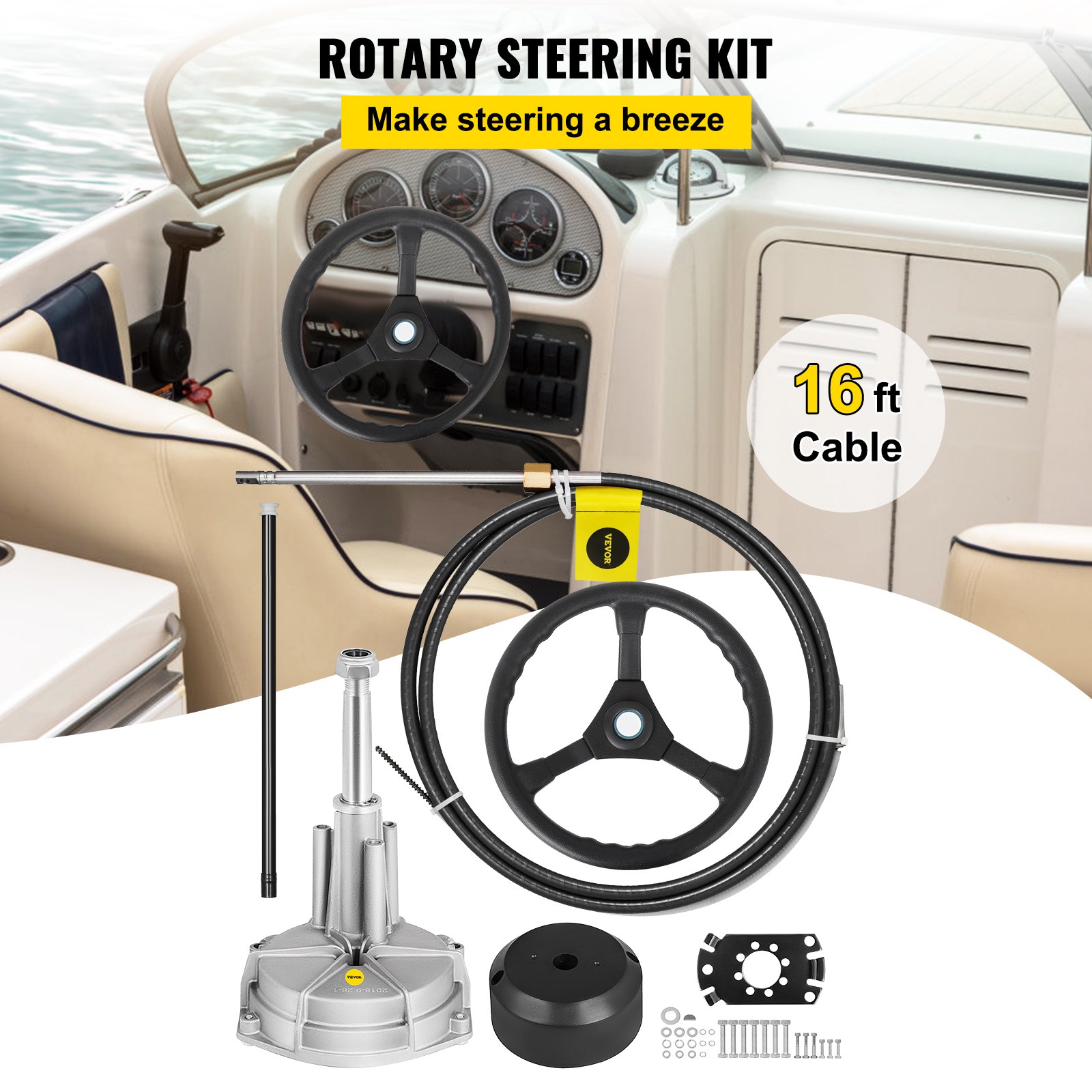 VEVOR Outboard Steering System 16' Outboard Steering Kit 16 Feet Boat