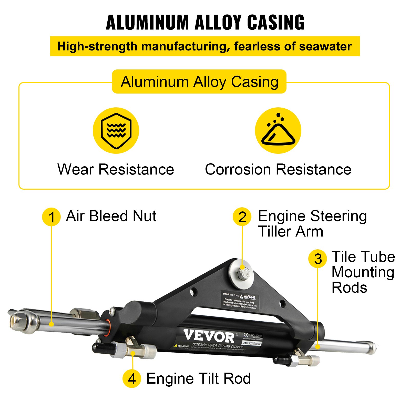 VEVOR Hydraulic Steering Cylinder, HC4645H, Front Mount Hydraulic