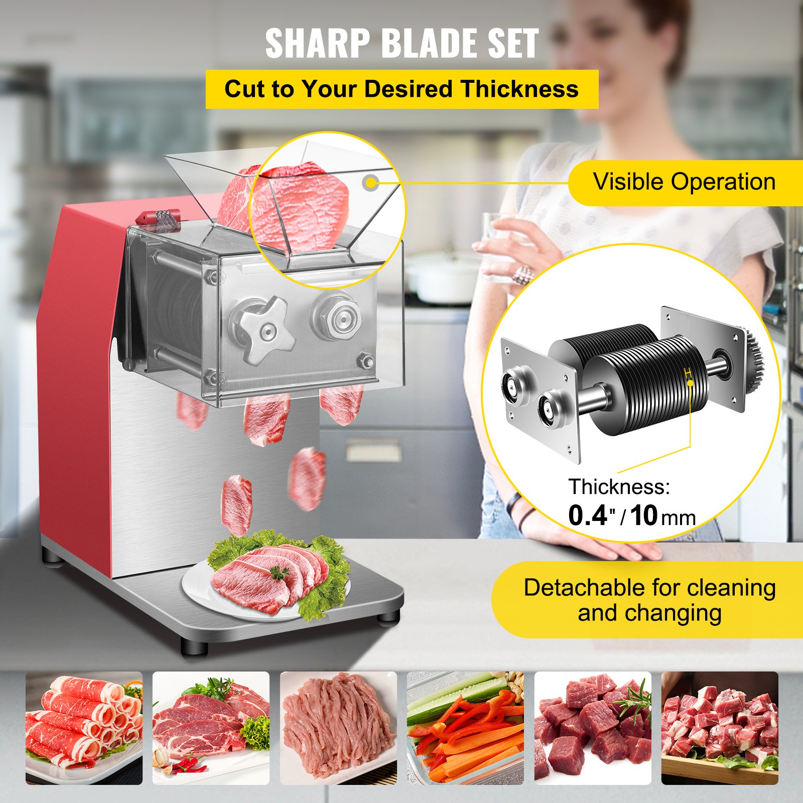 VEVOR Commercial Meat Cutting Machine, 551 Lbs/H 850W Meat Shredding