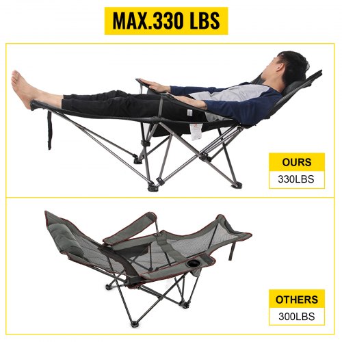 Gray Reclining Folding Camp Chair With Footrest Mesh Lounge Chaise   Folding Camp Chair M100 4 