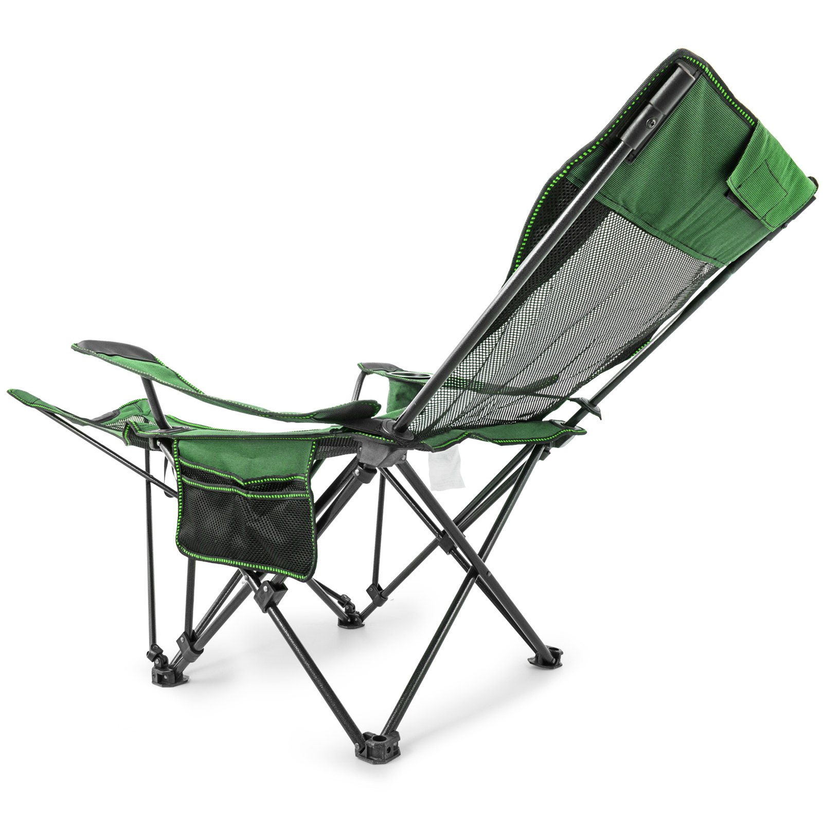 Green Reclining Folding Camp Chair with Footrest Mesh Lounge Chaise