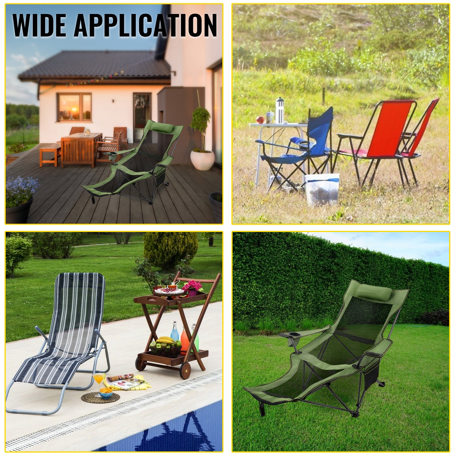 VEVOR Folding Camp Chair with Footrest Mesh, Lounge Chair with Cup